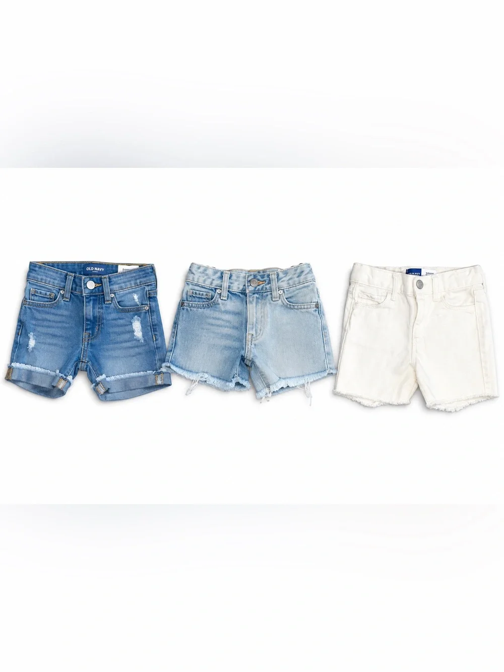 Old Navy Girls Lot of 3 Jean Shorts Size 5 adjustable waist White Blue Denim